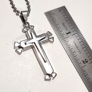 Stainless Cross Necklace Pendant  Silver Jesus Christian Christmas Birthday Gift